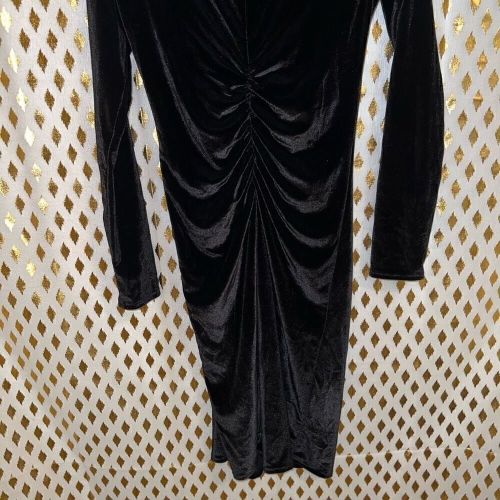Black velvet ruched dress midi with slit size S